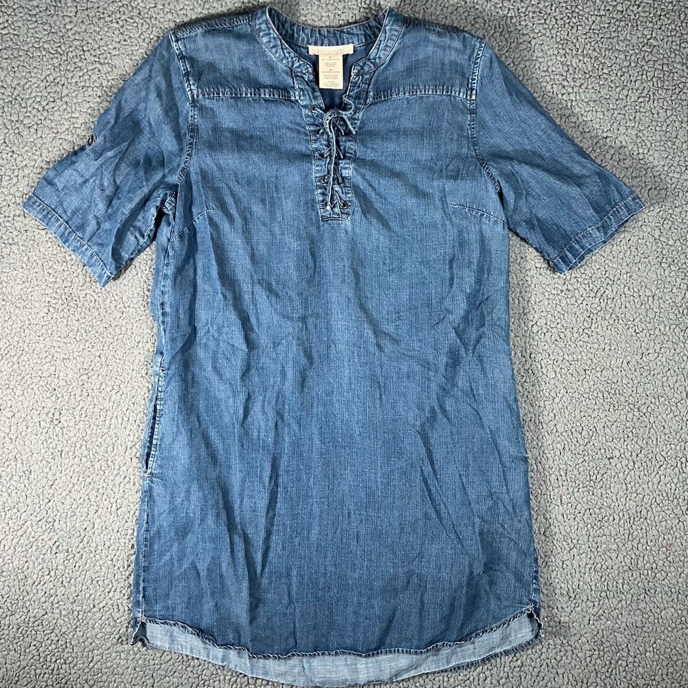 Philosophy Republic Clothing Tencel Denim Lace Up Shift Dress XL Dark Wash